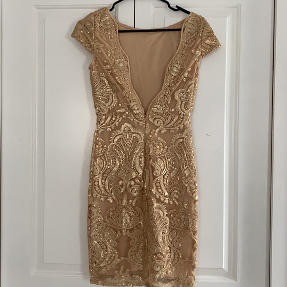 Holiday/Christmas Party Dress- Gold sequins low back - Picture 3 of 4